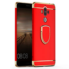 Custodia Lusso Metallo Laterale e Plastica Cover con Anello Supporto A02 per Huawei Mate 9 Rosso