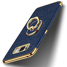 Custodia Lusso Metallo Laterale e Plastica Cover con Anello Supporto A02 per Samsung Galaxy S8 Blu