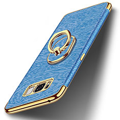 Custodia Lusso Metallo Laterale e Plastica Cover con Anello Supporto A02 per Samsung Galaxy S8 Cielo Blu