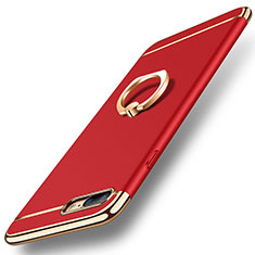 Custodia Lusso Metallo Laterale e Plastica Cover con Anello Supporto A06 per Apple iPhone 7 Plus Rosso