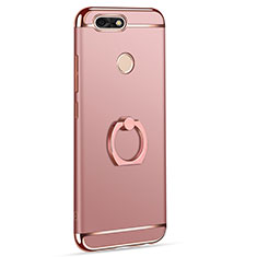 Custodia Lusso Metallo Laterale e Plastica Cover con Anello Supporto A06 per Huawei Enjoy 7 Oro Rosa