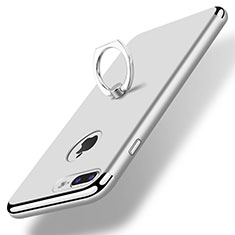 Custodia Lusso Metallo Laterale e Plastica Cover con Anello Supporto A07 per Apple iPhone 7 Plus Argento