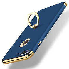 Custodia Lusso Metallo Laterale e Plastica Cover con Anello Supporto A07 per Apple iPhone 7 Plus Blu
