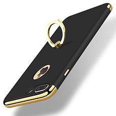 Custodia Lusso Metallo Laterale e Plastica Cover con Anello Supporto A07 per Apple iPhone 7 Plus Nero