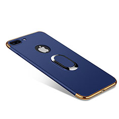 Custodia Lusso Metallo Laterale e Plastica Cover con Anello Supporto A08 per Apple iPhone 8 Plus Blu