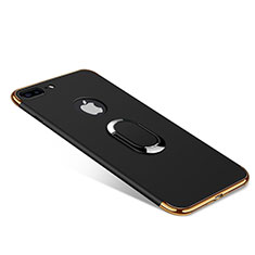Custodia Lusso Metallo Laterale e Plastica Cover con Anello Supporto A08 per Apple iPhone 8 Plus Nero