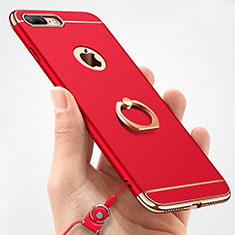 Custodia Lusso Metallo Laterale e Plastica Cover con Anello Supporto e Cordoncino A01 per Apple iPhone 7 Plus Rosso