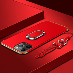 Custodia Lusso Metallo Laterale e Plastica Cover con Anello Supporto e Cordoncino per Apple iPhone 14 Pro Max Oro Rosa