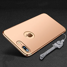 Custodia Lusso Metallo Laterale e Plastica Cover con Anello Supporto e Cordoncino per Apple iPhone 7 Plus Oro