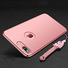 Custodia Lusso Metallo Laterale e Plastica Cover con Anello Supporto e Cordoncino per Apple iPhone 7 Plus Oro Rosa