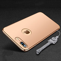 Custodia Lusso Metallo Laterale e Plastica Cover con Anello Supporto e Cordoncino per Apple iPhone 8 Plus Oro