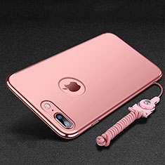 Custodia Lusso Metallo Laterale e Plastica Cover con Anello Supporto e Cordoncino per Apple iPhone 8 Plus Oro Rosa