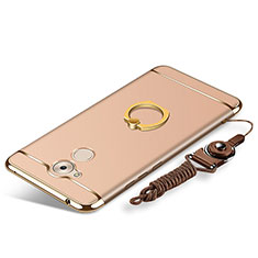 Custodia Lusso Metallo Laterale e Plastica Cover con Anello Supporto e Cordoncino per Huawei Enjoy 6S Oro