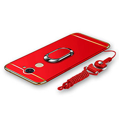 Custodia Lusso Metallo Laterale e Plastica Cover con Anello Supporto e Cordoncino per Huawei Enjoy 7 Plus Rosso