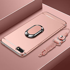 Custodia Lusso Metallo Laterale e Plastica Cover con Anello Supporto e Cordoncino per Huawei Enjoy 8e Lite Oro Rosa