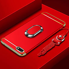 Custodia Lusso Metallo Laterale e Plastica Cover con Anello Supporto e Cordoncino per Huawei Enjoy 8e Lite Rosso