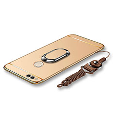 Custodia Lusso Metallo Laterale e Plastica Cover con Anello Supporto e Cordoncino per Huawei Honor 7X Oro