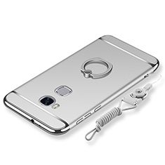 Custodia Lusso Metallo Laterale e Plastica Cover con Anello Supporto e Cordoncino per Huawei Honor Play 5X Argento