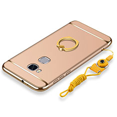 Custodia Lusso Metallo Laterale e Plastica Cover con Anello Supporto e Cordoncino per Huawei Honor X5 Oro