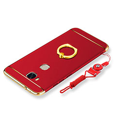 Custodia Lusso Metallo Laterale e Plastica Cover con Anello Supporto e Cordoncino per Huawei Honor X5 Rosso