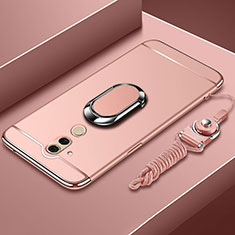 Custodia Lusso Metallo Laterale e Plastica Cover con Anello Supporto e Cordoncino per Huawei Mate 20 Lite Oro Rosa