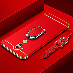 Custodia Lusso Metallo Laterale e Plastica Cover con Anello Supporto e Cordoncino per Huawei Mate 20 Lite Rosso