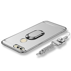 Custodia Lusso Metallo Laterale e Plastica Cover con Anello Supporto e Cordoncino per Huawei Nova 2 Argento