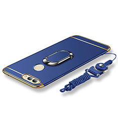 Custodia Lusso Metallo Laterale e Plastica Cover con Anello Supporto e Cordoncino per Huawei Nova 2 Blu