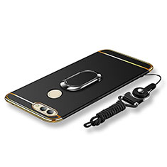 Custodia Lusso Metallo Laterale e Plastica Cover con Anello Supporto e Cordoncino per Huawei Nova 2 Nero