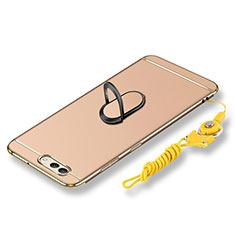 Custodia Lusso Metallo Laterale e Plastica Cover con Anello Supporto e Cordoncino per Huawei Nova 2S Oro