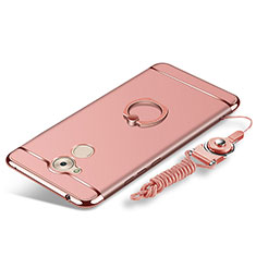 Custodia Lusso Metallo Laterale e Plastica Cover con Anello Supporto e Cordoncino per Huawei Nova Smart Oro Rosa