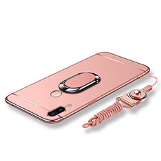 Custodia Lusso Metallo Laterale e Plastica Cover con Anello Supporto e Cordoncino per Huawei P20 Lite Oro Rosa
