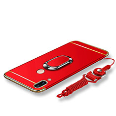 Custodia Lusso Metallo Laterale e Plastica Cover con Anello Supporto e Cordoncino per Huawei P20 Lite Rosso