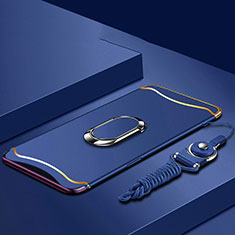 Custodia Lusso Metallo Laterale e Plastica Cover con Anello Supporto e Cordoncino per Oppo Find X Blu