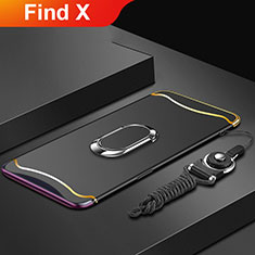 Custodia Lusso Metallo Laterale e Plastica Cover con Anello Supporto e Cordoncino per Oppo Find X Nero