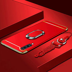 Custodia Lusso Metallo Laterale e Plastica Cover con Anello Supporto e Cordoncino per Samsung Galaxy A90 5G Rosso