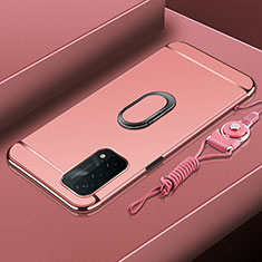 Custodia Lusso Metallo Laterale e Plastica Cover con Anello Supporto P01 per OnePlus Nord N200 5G Oro Rosa