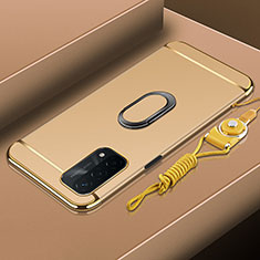 Custodia Lusso Metallo Laterale e Plastica Cover con Anello Supporto P01 per Oppo A54 5G Oro