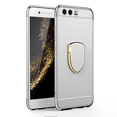 Custodia Lusso Metallo Laterale e Plastica Cover con Anello Supporto per Huawei P10 Argento