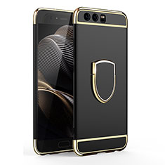 Custodia Lusso Metallo Laterale e Plastica Cover con Anello Supporto per Huawei P10 Nero