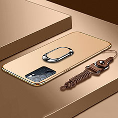 Custodia Lusso Metallo Laterale e Plastica Cover con Anello Supporto per Oppo Reno6 5G Oro