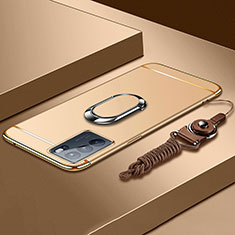 Custodia Lusso Metallo Laterale e Plastica Cover con Anello Supporto per Oppo Reno6 Pro 5G India Oro