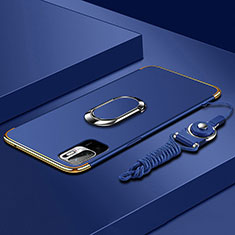 Custodia Lusso Metallo Laterale e Plastica Cover con Anello Supporto per Xiaomi POCO M3 Pro 5G Blu