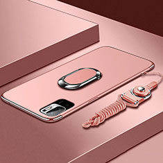 Custodia Lusso Metallo Laterale e Plastica Cover con Anello Supporto per Xiaomi POCO M3 Pro 5G Oro Rosa