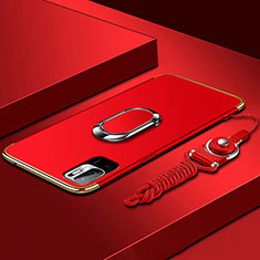 Custodia Lusso Metallo Laterale e Plastica Cover con Anello Supporto per Xiaomi POCO M3 Pro 5G Rosso