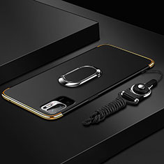 Custodia Lusso Metallo Laterale e Plastica Cover con Anello Supporto per Xiaomi Redmi Note 10 5G Nero