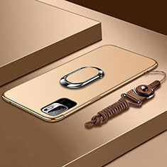 Custodia Lusso Metallo Laterale e Plastica Cover con Anello Supporto per Xiaomi Redmi Note 10 5G Oro