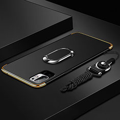 Custodia Lusso Metallo Laterale e Plastica Cover con Anello Supporto per Xiaomi Redmi Note 10T 5G Nero
