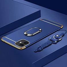 Custodia Lusso Metallo Laterale e Plastica Cover con Anello Supporto T01 per Apple iPhone 11 Blu