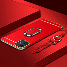 Custodia Lusso Metallo Laterale e Plastica Cover con Anello Supporto T01 per Apple iPhone 11 Rosso